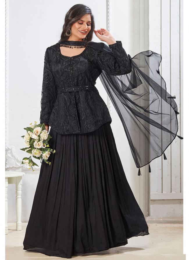 Imported  Black Wedding Wear Designer Readymade Indo Western Lehenga